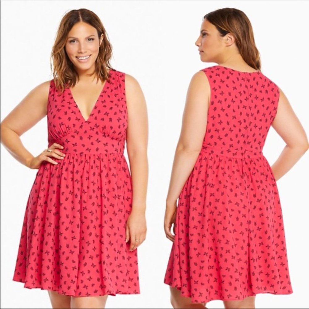 Torrid Hot Pink Butterfly Print V Neck Dress